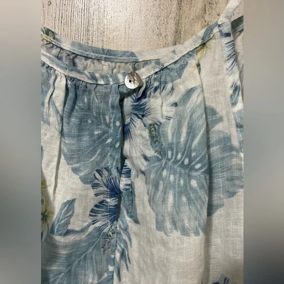 Lungo L’Arno Linen Blue and White Tropical Palm Tree Sleeveless A-Line Dress - Picture 6 of 6